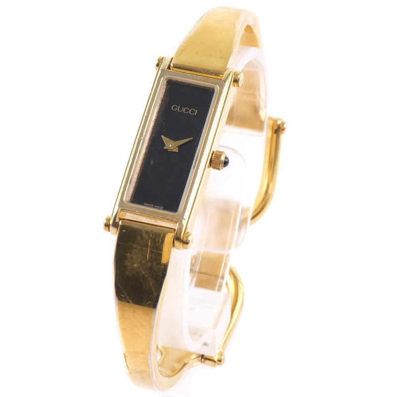 [Gucci] Gucci 1500L Reloj de cuarzo de oro de acero inoxidable Damas Negro Dial Reloj