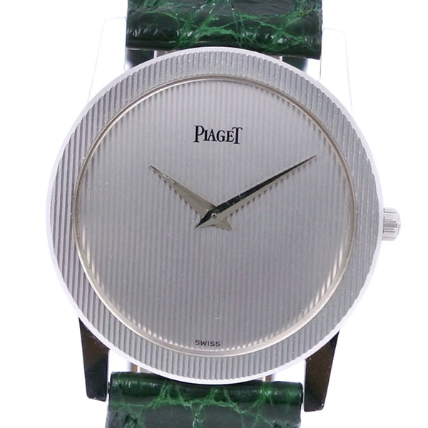 【PIAGET】ピアジェ
 K18ホワイトゴールド×レザー 緑 クオーツ メンズ シルバー文字盤 腕時計