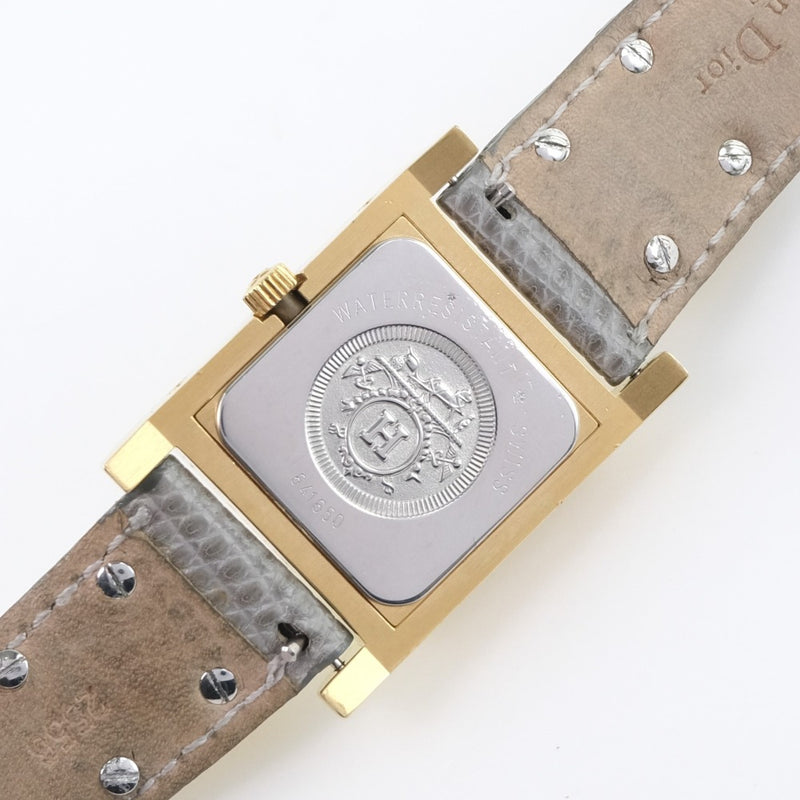 [Hermes] Hermes Medor Watch Gold Plating x 가죽 회색 쿼츠 여성 흰색 다이얼 다이얼 시계