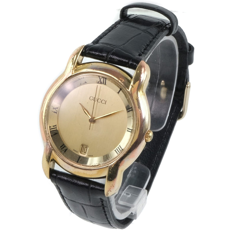 【GUCCI】グッチ
 5100M 腕時計
 ステンレススチール×レザー ゴールド クオーツ メンズ ゴールド文字盤 腕時計