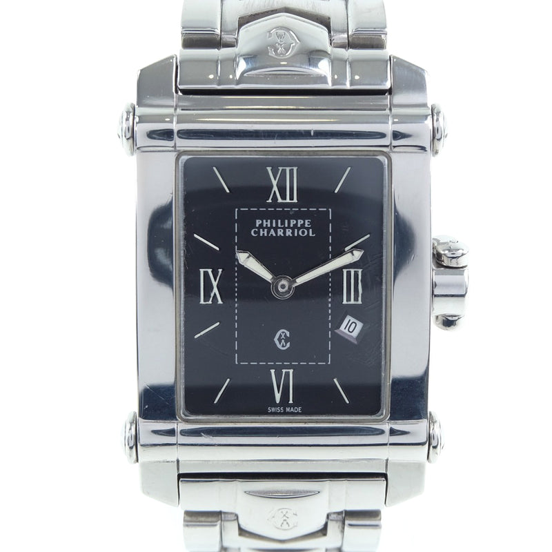 【PHILIPPE CHARRIOL】フィリップ・シャリオール
 コロンブス 9011910 腕時計
 ステンレススチール クオーツ メンズ 黒文字盤 腕時計