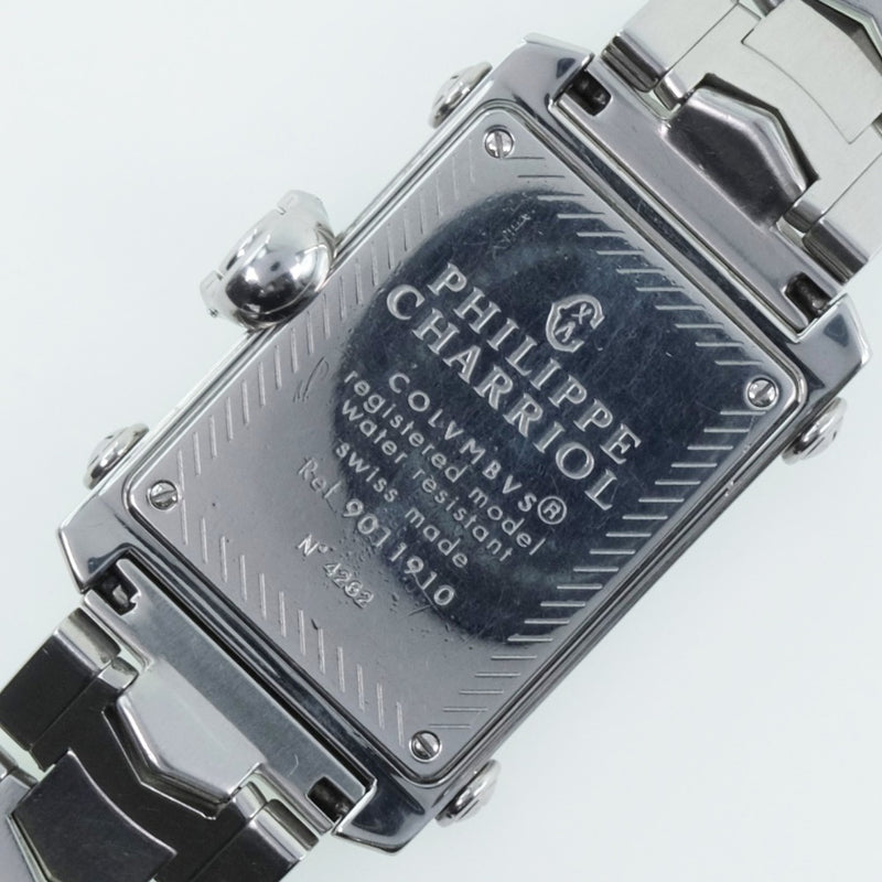[Philippe Charriol] Philip Shariol Columbus 9011910 Reloz de cuarzo de acero inoxidable Hombres Negro Dial Watch