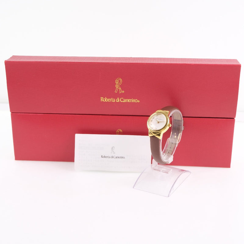 [Roberta DI Camerino] Roberta di Camerino RC7830 Watch Stainless Steel x Leather Tea/Gold Quartz Ladies White Dial Watch A+Rank