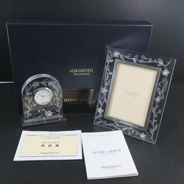 【MIKIMOTO】ミキモト
 フォトフレーム 置時計
 クリスタル ユニセックス 置時計