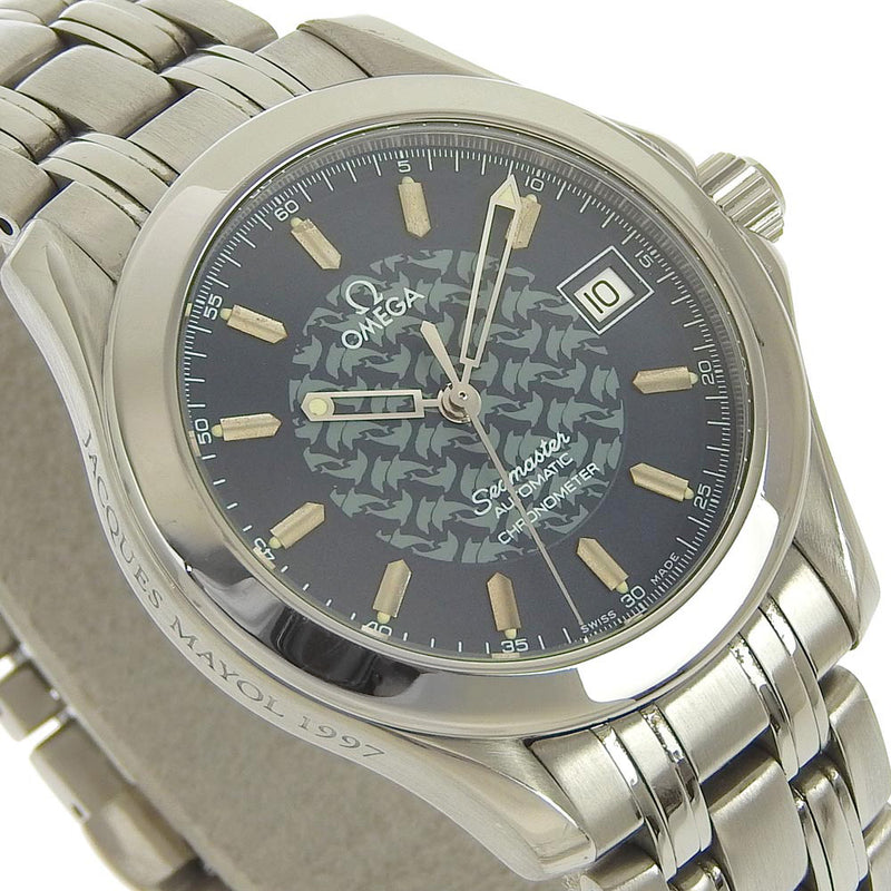 【OMEGA】オメガ シーマスター ジャックマイヨール 2500.80 ステンレススチール ネイビー 自動巻き メンズ ネイビー文字盤 腕時計