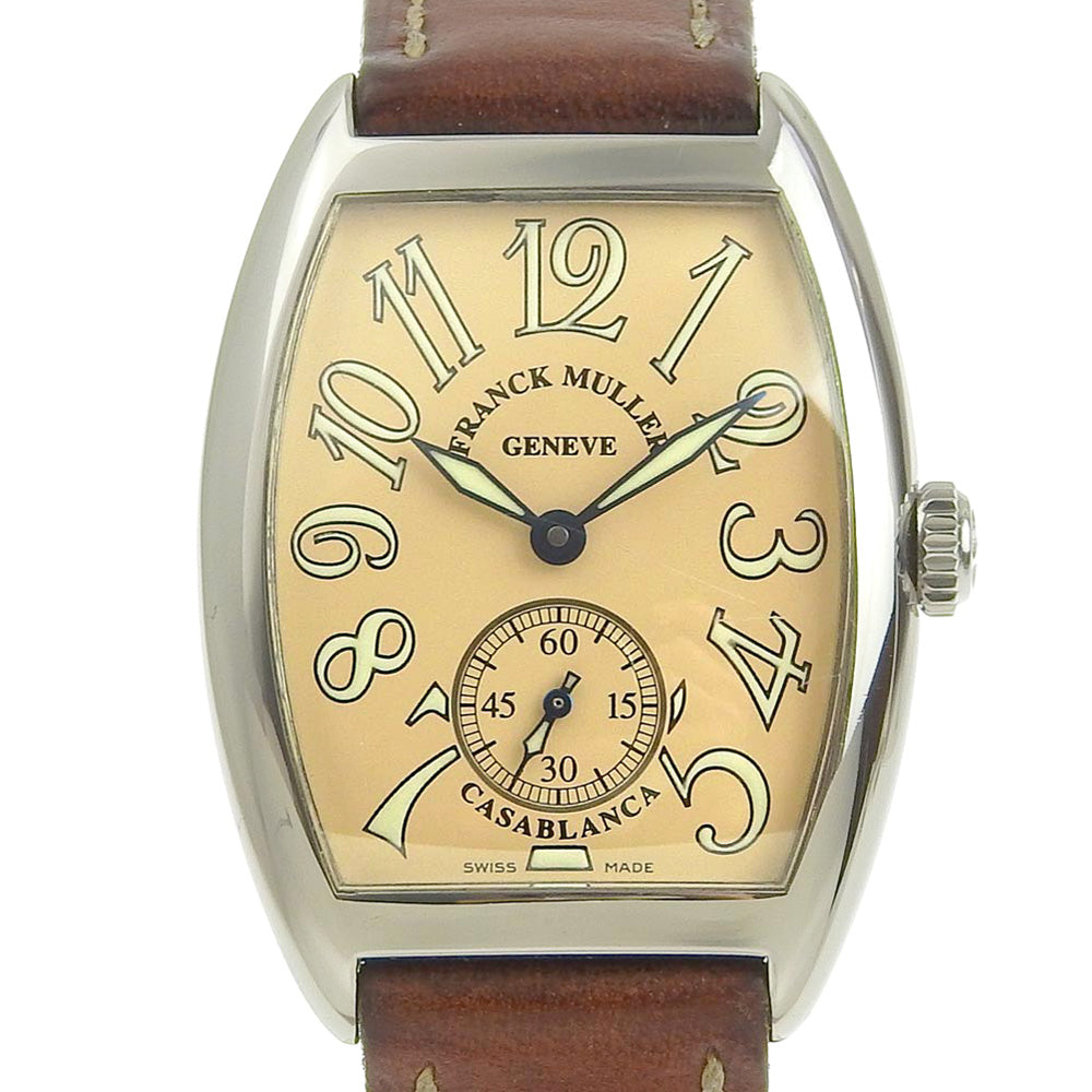 【FRANCK MULLER】フランクミュラー, カサブランカ 7502S6 ステンレススチール×レザー 茶 手巻き スモールセコンド レディース  サーモンピンク文字盤 腕時計, A-ランク