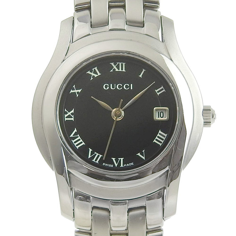 【GUCCI】グッチ
 5500L ステンレススチール シルバー クオーツ アナログ表示 レディース 黒文字盤 腕時計
A-ランク