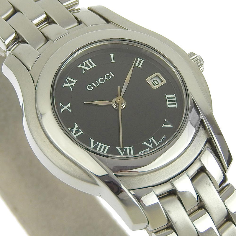 【GUCCI】グッチ
 5500L ステンレススチール シルバー クオーツ アナログ表示 レディース 黒文字盤 腕時計
A-ランク