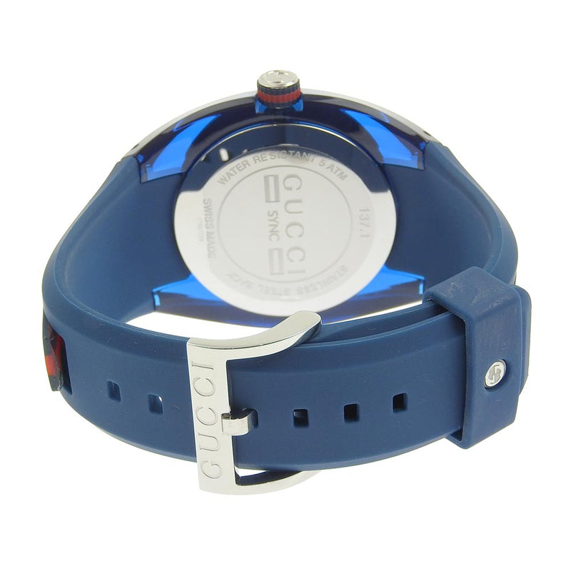 【GUCCI】グッチ
 YA137.1 ステンレススチール×ラバー 青/赤 クオーツ アナログ表示 レディース ブルー文字盤 腕時計
Aランク