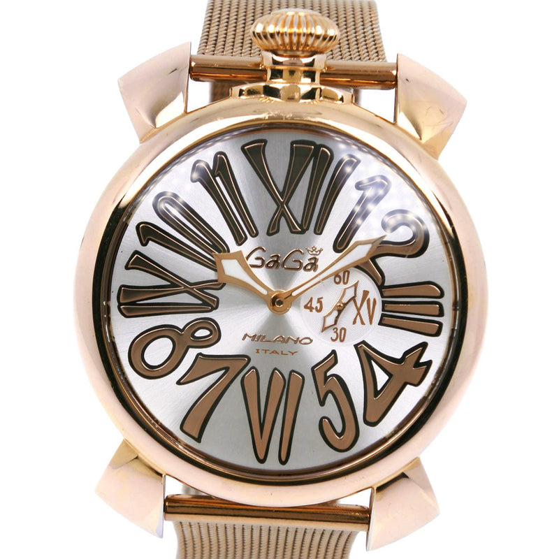 [GAGA MILANO] Gaga Milan Manuare 46 5081.2 Gold plating x Steel Quartz Analog L display Men's Silver Dial Watch A-Rank