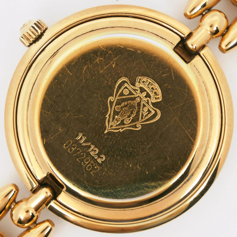 【GUCCI】グッチ
 チェンジベゼル 11/12.2 金メッキ クオーツ アナログ表示 レディース 白文字盤 腕時計