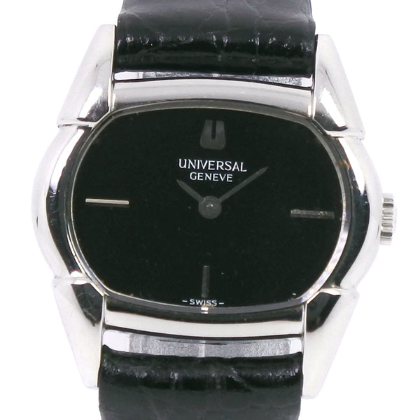 [通用基因]通用日内瓦手表不锈钢X皮革手动 - 围绕模拟显示黑色表盘