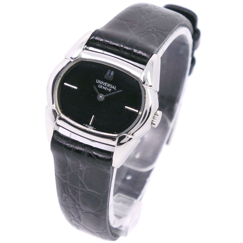 【Universal Genve】ユニバーサル・ジュネーブ
 腕時計
 ステンレススチール×レザー 手巻き アナログ表示 黒文字盤 レディース