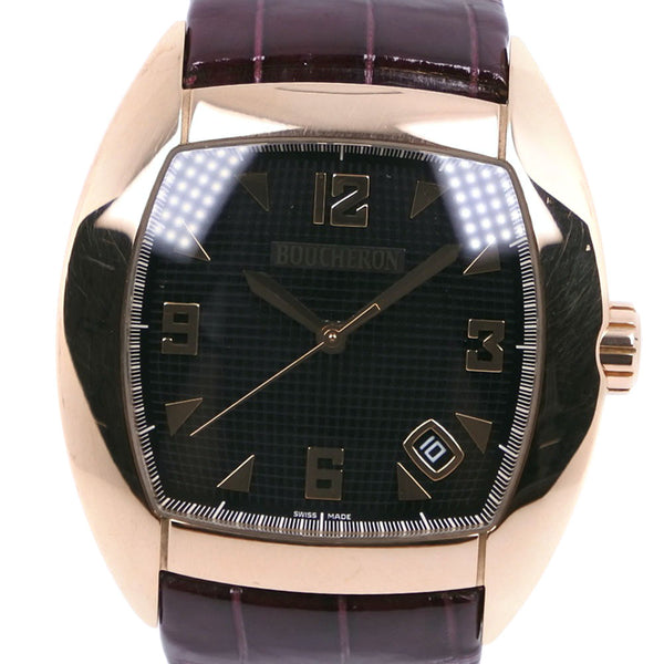【Boucheron】ブシュロン
 メック K18イエローゴールド×レザー 自動巻き アナログ表示 メンズ 黒文字盤 腕時計
Aランク