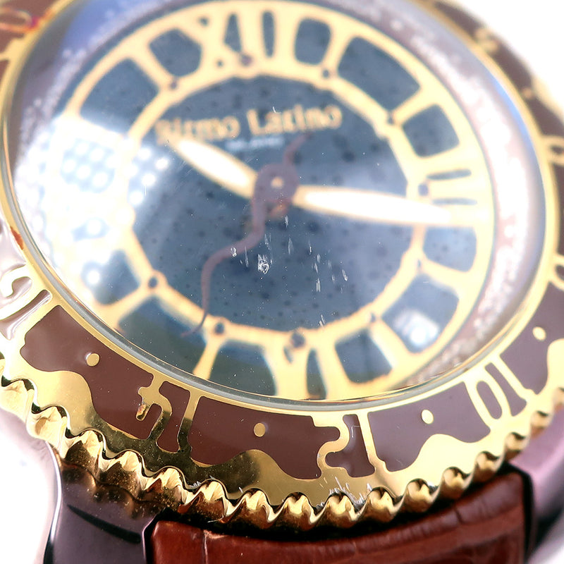 【Ritmo Latino】リトモラティーノ
 ヴィアッジョ ステンレススチール×レザー 自動巻き メンズ 茶文字盤 腕時計
A-ランク