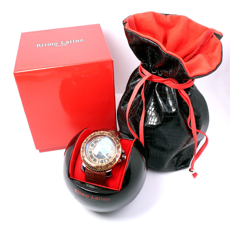 [RITMO LATINO] Litomoratino Viaggio Stainless Steel x Leather Automatic Men's Tea Dial Watch A-Rank