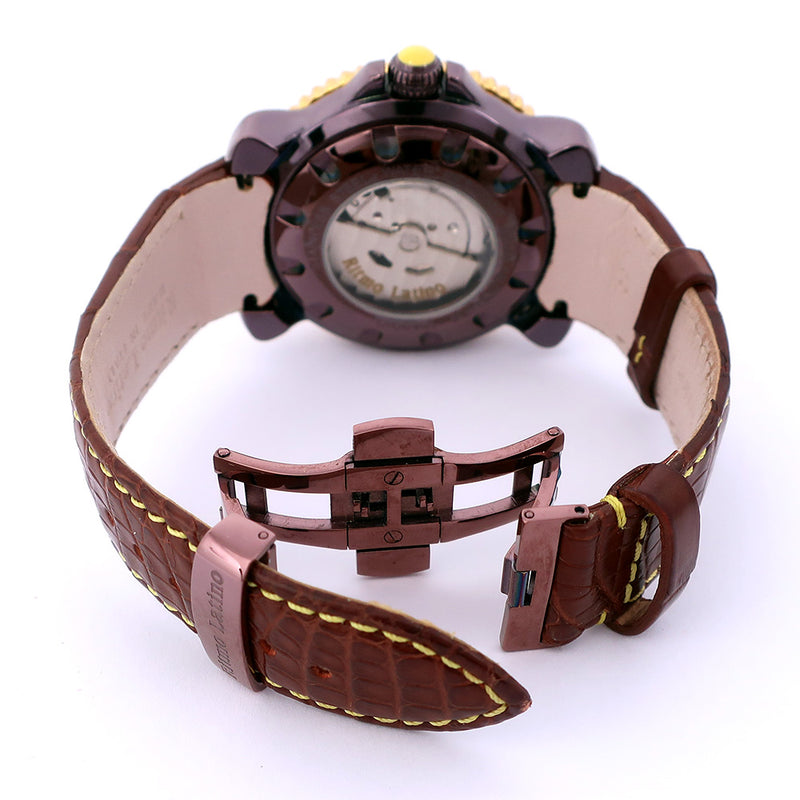 [RITMO LATINO] Litomoratino Viaggio Stainless Steel x Leather Automatic Men's Tea Dial Watch A-Rank