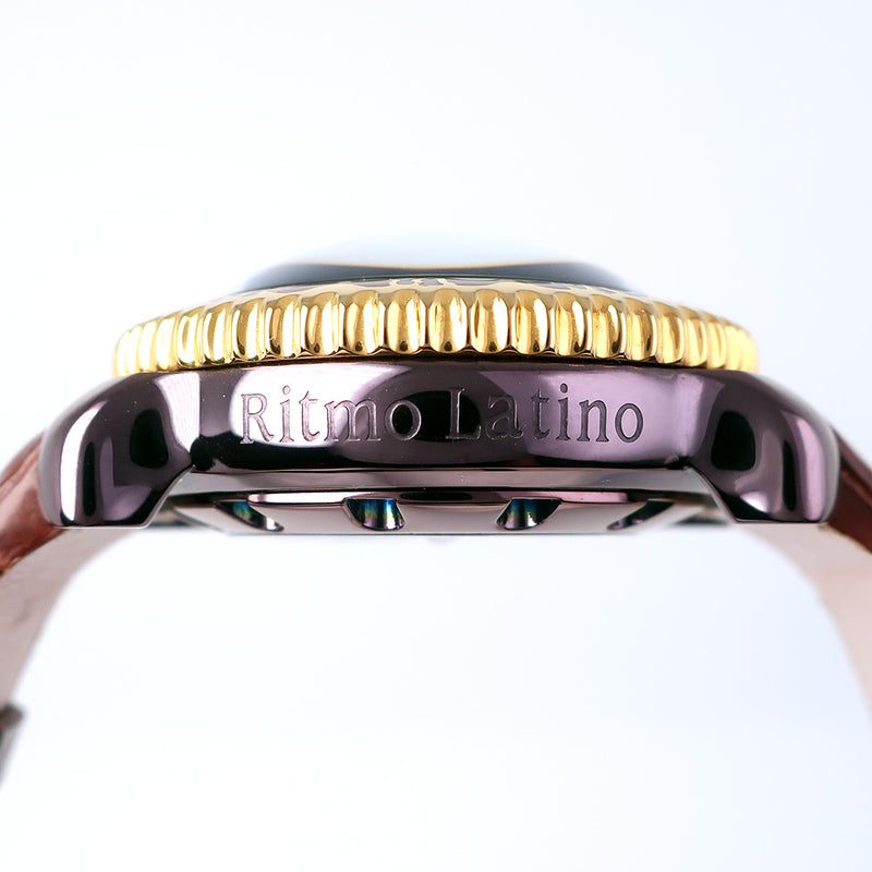 【Ritmo Latino】リトモラティーノ
 ヴィアッジョ ステンレススチール×レザー 自動巻き メンズ 茶文字盤 腕時計
A-ランク