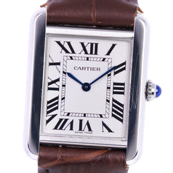 [Cartier] Cartier Tank Solo SM W1018255 Watch Stainless Steel x Leather Quartz Analog Display Ladies Silver Dial Watch A-Rank
