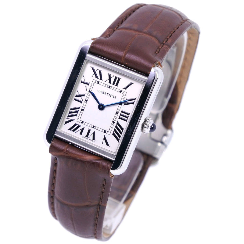 [Cartier] Cartier Tank Solo SM W1018255 Reloj de acero inoxidable x pantalla analógica de cuero de cuero Damas de dial de plata.