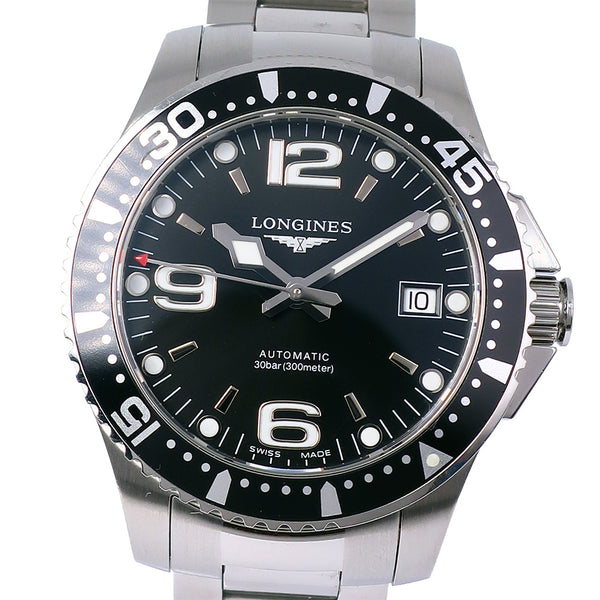 [LONGINES] Longine Hydro Conquest L3.641.4 Stainless steel Automatic winding men's black dial watch A-rank