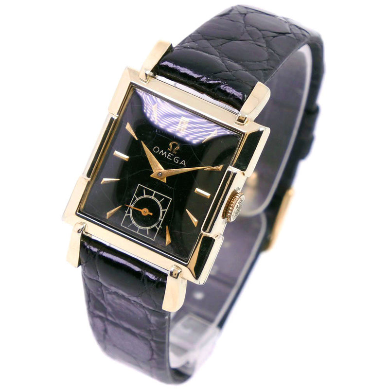 [欧米茄]欧米茄1950年代古董cal.302观看金色X皮革X K14GF手动 - 旋转模拟显示男孩黑色拨号手表