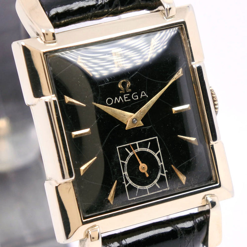 【OMEGA】オメガ
 1950s アンティーク cal.302 腕時計
 金張り×レザー×K14GF 手巻き アナログ表示 ボーイズ 黒文字盤 腕時計