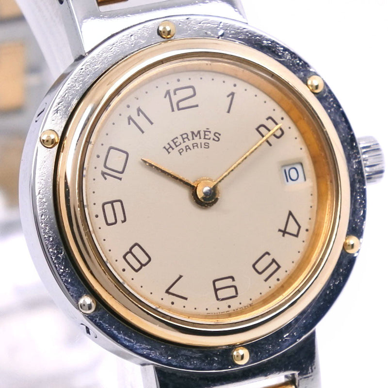 [Hermes] Hermes Clipper 시계 스테인리스 스틸 x 골드 도금 석영 아날로그로드 레이디스 크림 다이얼 시계