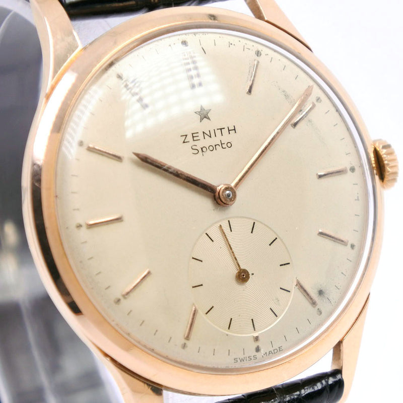 【ZENITH】ゼニス
 Sporto cal.40/17jewels K18イエローゴールド×レザー 手巻き アナログ表示 メンズ シルバー文字盤 腕時計