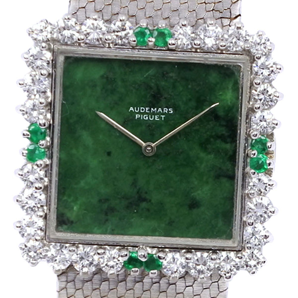 [Audemars Piguet] Audema Pigment K18 White Gold x Emerald x Diamond Handwriting Analog Ladies Green Dial Watch A-Rank