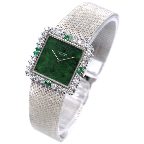 [Audemars Piguet] Audema Pigment K18 White Gold x Emerald x Diamond Handwriting Analog Ladies Green Dial Watch A-Rank