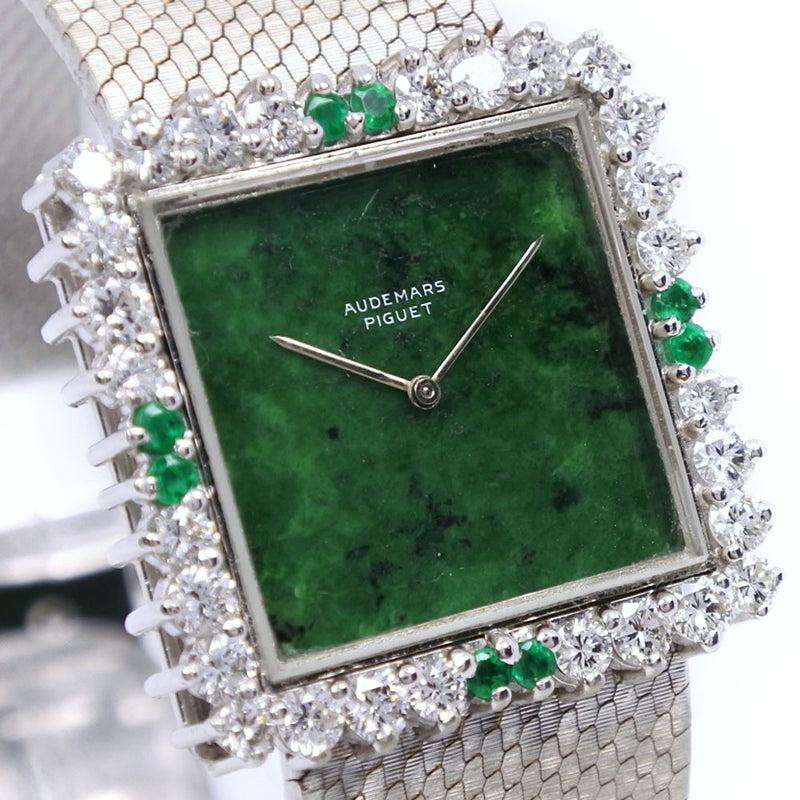 [Audemars Piguet] Audema Pigment K18 White Gold x Emerald x Diamond Handwriting Analog Ladies Green Dial Watch A-Rank