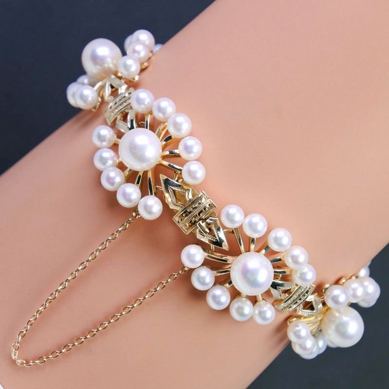 [Mikimoto] Mikimoto bracelet 4-7.5mm K18 Yellow Gold x Pearl Ladies Bracelet A+Rank
