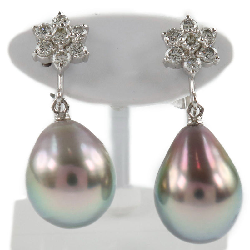 [TASAKI] Tasaki Swing Pearl Drop Rop PT900 Platinum x Black Pearl (Black Butterfly Pearl) x Diamond 0.33 engraved Ladies earrings A+Rank