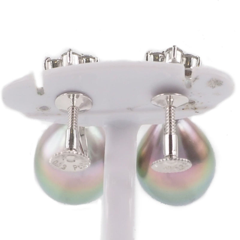 [TASAKI] Tasaki Swing Pearl Drop Rop PT900 Platinum x Black Pearl (Black Butterfly Pearl) x Diamond 0.33 engraved Ladies earrings A+Rank