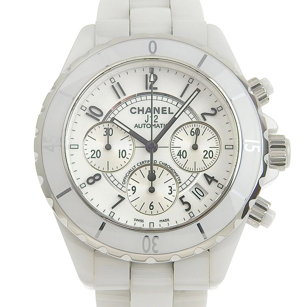 [Chanel] Chanel J12 H1007 White Ceramic Automatic Wind Chronograph Men White Regarder A-Rank