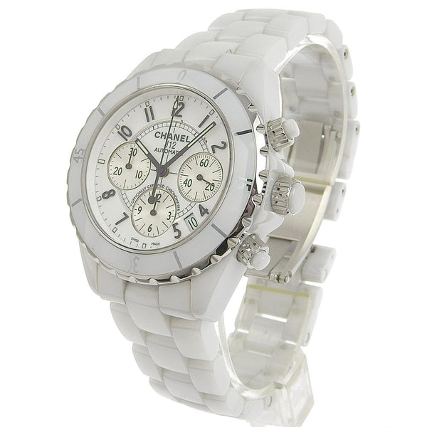 [Chanel] Chanel J12 H1007 White Ceramic Automatic Wind Chronograph Men White Regarder A-Rank