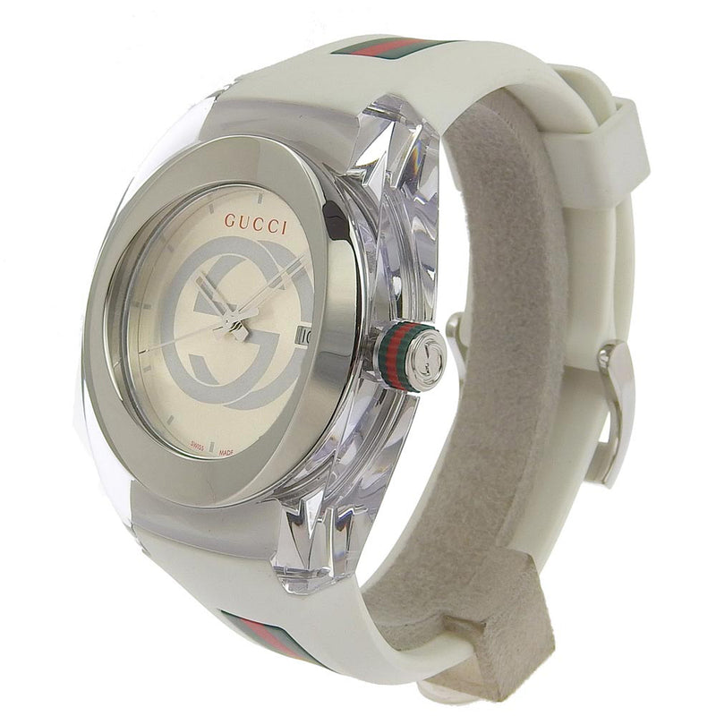 [Gucci] Gucci水槽137.1不锈钢X橡胶石英模拟显示男士银牌手表