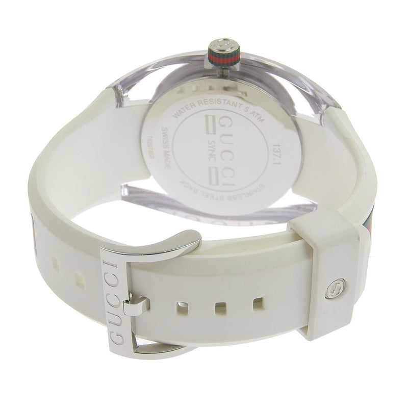 [Gucci] Gucci水槽137.1不锈钢X橡胶石英模拟显示男士银牌手表