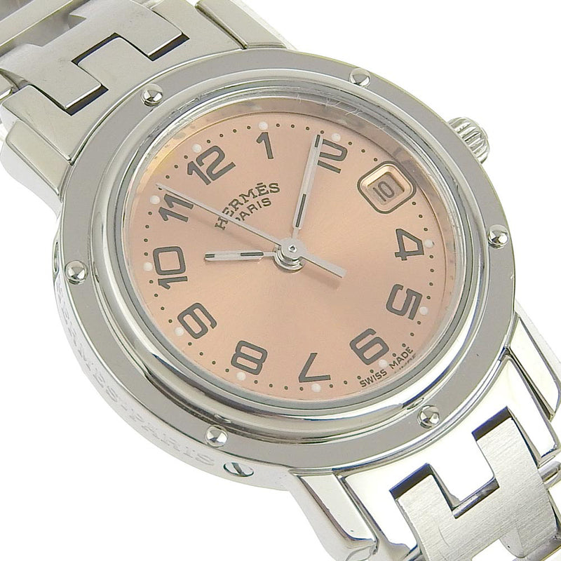【HERMES】エルメス
 クリッパー CL4.210 ステンレススチール クオーツ アナログ表示 レディース ピンク文字盤 腕時計
A-ランク