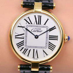 [Cartier] Cartier Masuva Dome Vermille Silver 925 × Cuero Gold Quartz Display Boys Boys Silver Dial Watch A-Rank