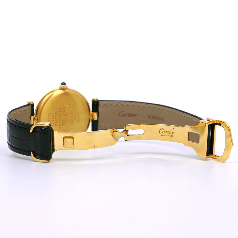 【CARTIER】カルティエ
 マストヴァンドーム ヴェルメイユ シルバー925×レザー ゴールド クオーツ アナログ表示 ボーイズ シルバー文字盤 腕時計
A-ランク