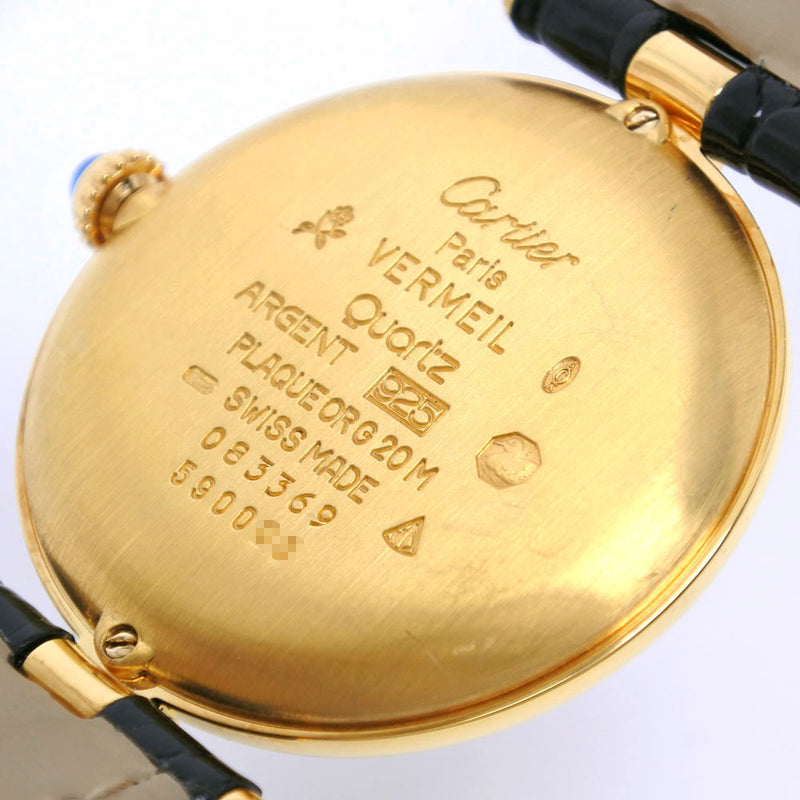 【CARTIER】カルティエ
 マストヴァンドーム ヴェルメイユ シルバー925×レザー ゴールド クオーツ アナログ表示 ボーイズ シルバー文字盤 腕時計
A-ランク