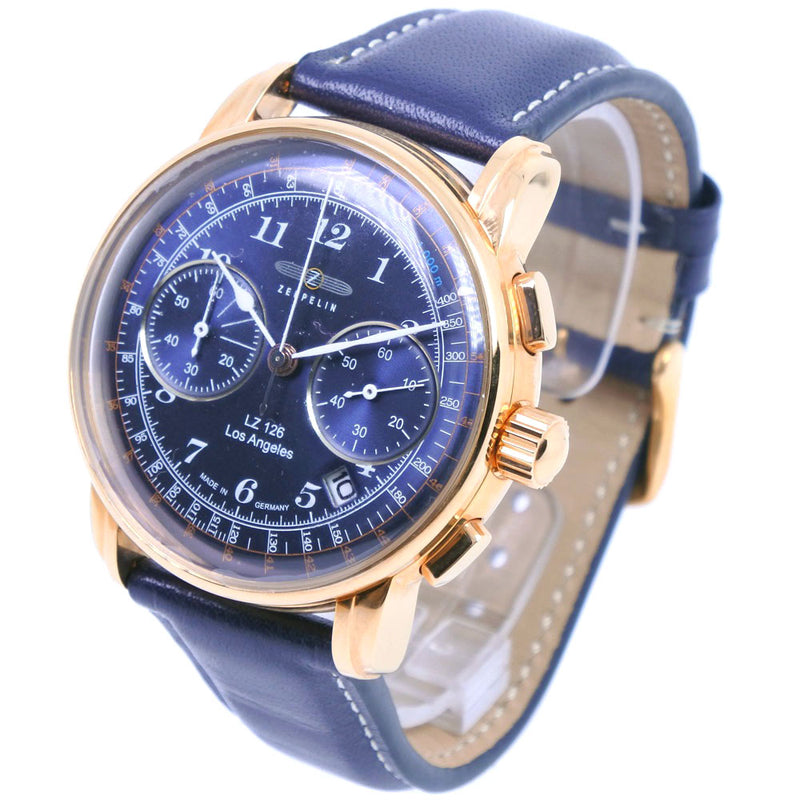 【ZEPPELIN】ツェッペリン 
 ロサンゼルス LZ126 7616-3 腕時計
 ステンレススチール×レザー ネイビー クオーツ クロノグラフ メンズ 青文字盤 腕時計
Sランク