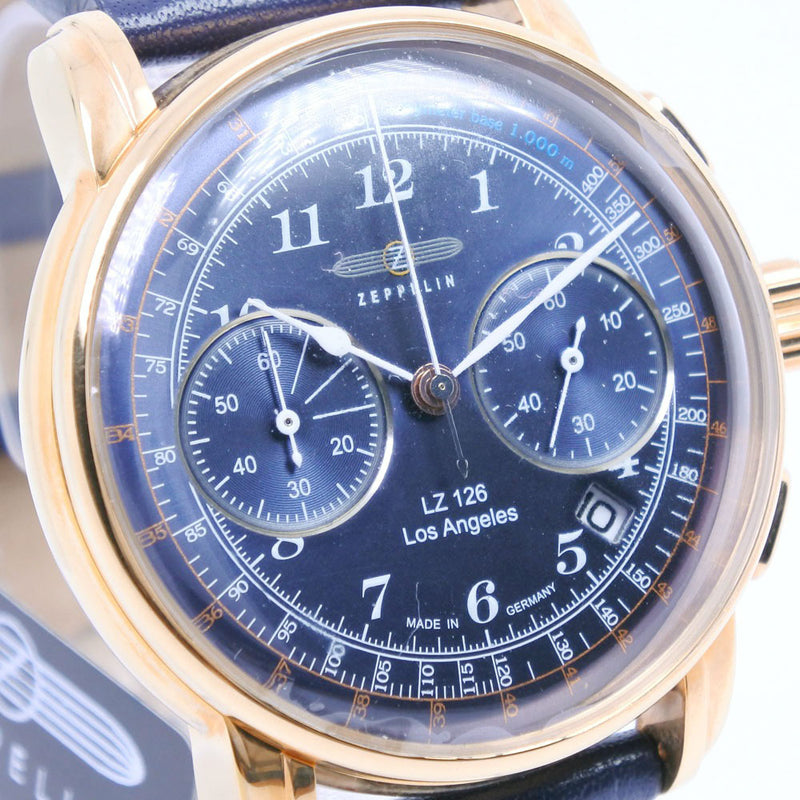 【ZEPPELIN】ツェッペリン 
 ロサンゼルス LZ126 7616-3 腕時計
 ステンレススチール×レザー ネイビー クオーツ クロノグラフ メンズ 青文字盤 腕時計
Sランク