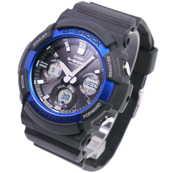 【CASIO】カシオ
 Gショック GAW-100B 腕時計
 ステンレススチール×ラバー ブルー ソーラー時計 アナデジ表示 メンズ 黒文字盤 腕時計
A-ランク
