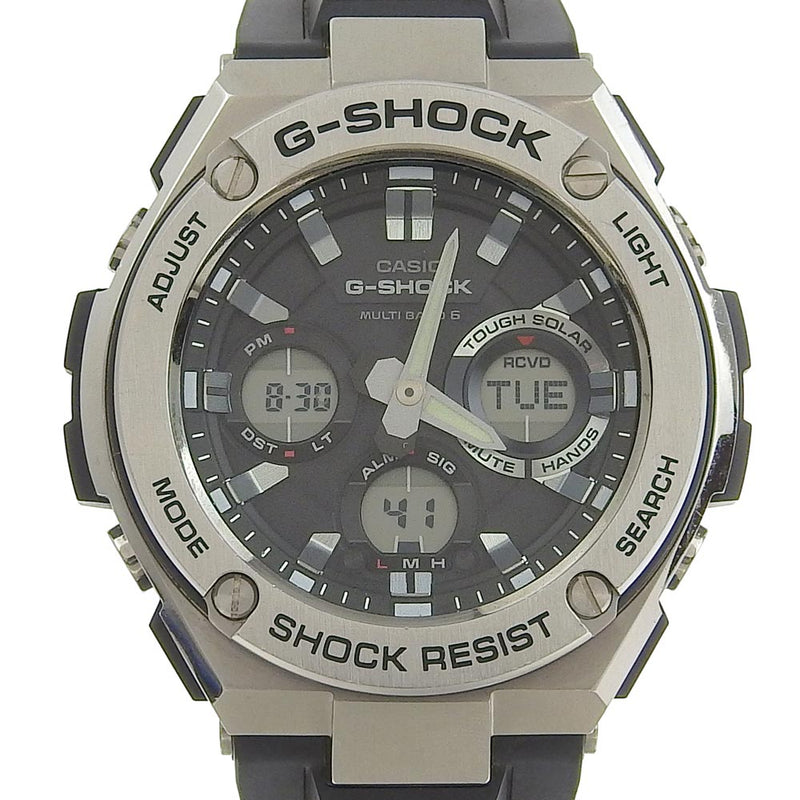 【CASIO】カシオ
 Gショック GST-W110 ステンレススチール×ラバー クオーツ アナデジ表示 メンズ 黒文字盤 腕時計
A-ランク