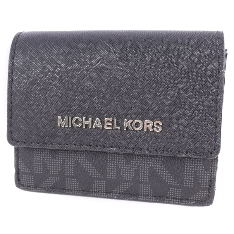 【Michael Kors】マイケルコース
 二つ折り財布
 牛革×PVC 黒 スナップボタン ユニセックスAランク