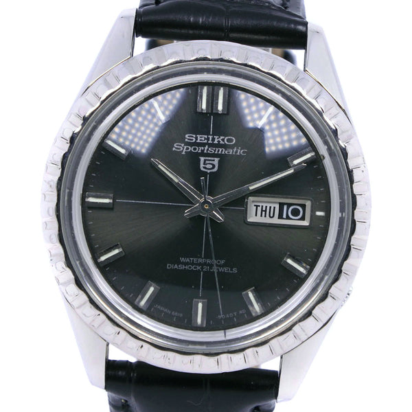【SEIKO】セイコー
 Sportsmatic5 cal.6619A 6619-9000 ステンレススチール×レザー 黒 自動巻き アナログ表示 メンズ シルバー文字盤 腕時計