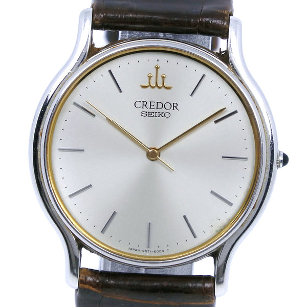 【SEIKO】セイコー
 クレドール 9571-6000 ステンレススチール×レザー 茶 クオーツ レディース シルバー文字盤 腕時計